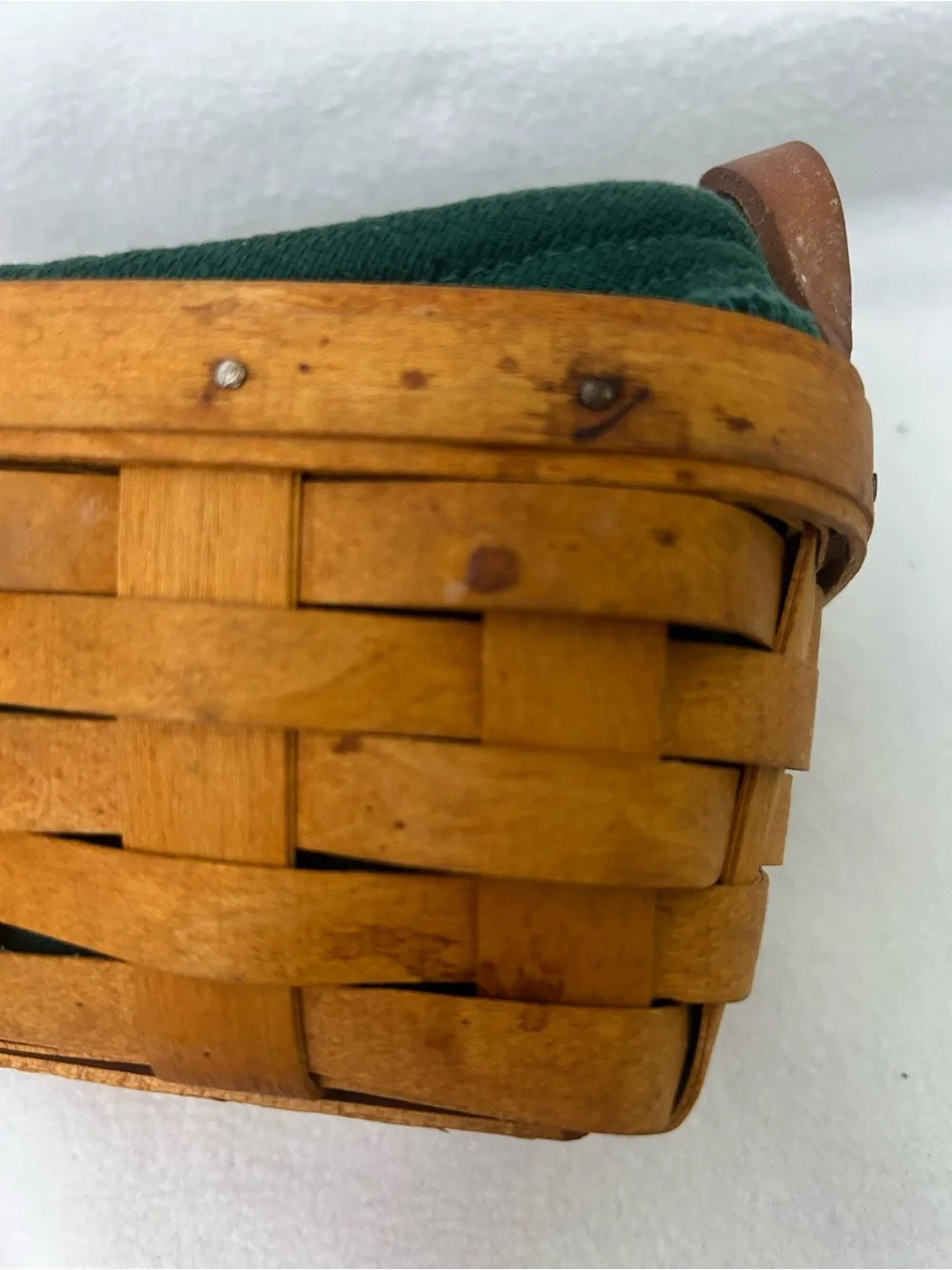 Longaberger 1997 Double Handle Brown Woven Basket with Green Liner
